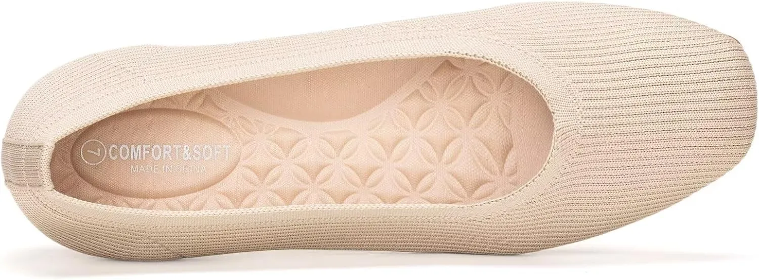 Frank Mully Womens Square Toe Flat Shoes Comfortable Knitted Flats Work Flats for Woman