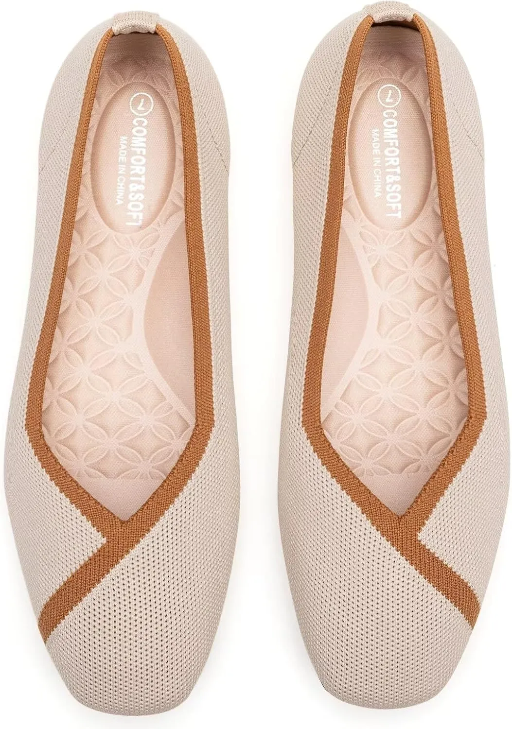 Frank Mully Womens Square Toe Flat Shoes Comfortable Knitted Flats Work Flats for Woman