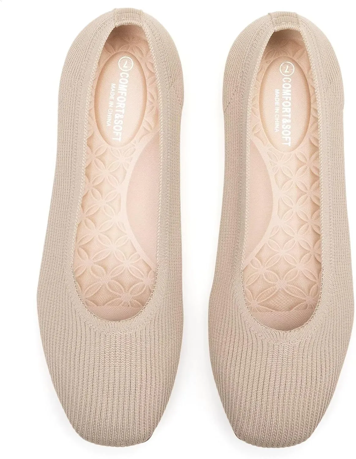 Frank Mully Womens Square Toe Flat Shoes Comfortable Knitted Flats Work Flats for Woman