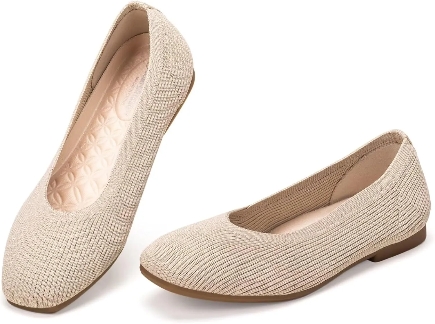 Frank Mully Womens Square Toe Flat Shoes Comfortable Knitted Flats Work Flats for Woman