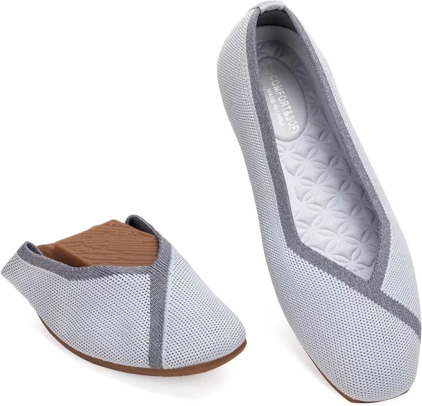 Frank Mully Womens Square Toe Flat Shoes Comfortable Knitted Flats Work Flats for Woman