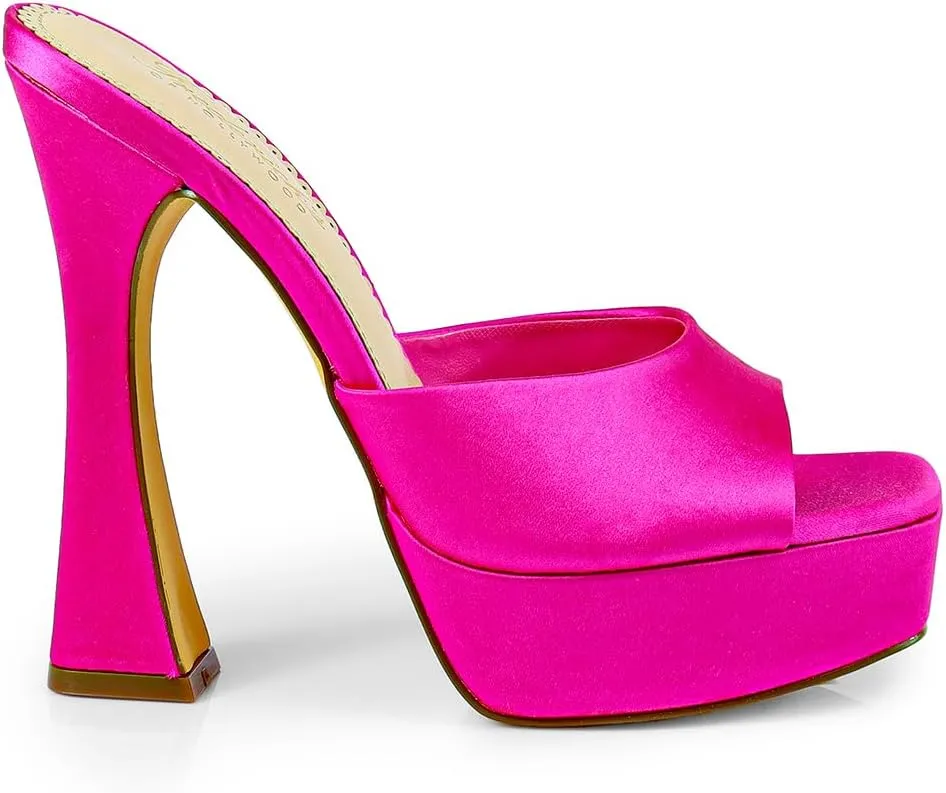 FREDERICK'S OF HOLLYWOOD Open Square Toe Platform Mule with Trapezoid Heel Slide-On Sandal - Trendy Women's Sandal with Chunky Sole, Chic Summer Footwear, FOH-Elaina