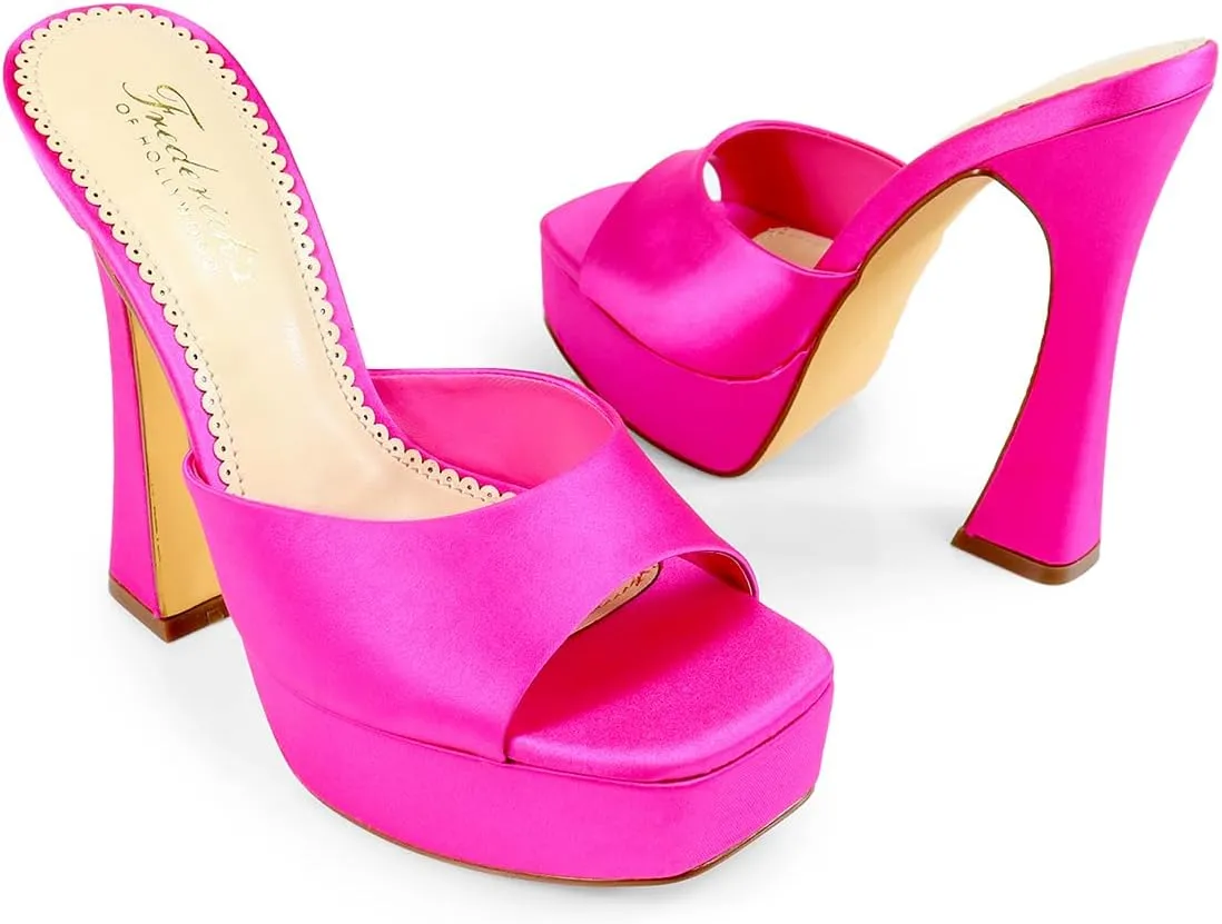 FREDERICK'S OF HOLLYWOOD Open Square Toe Platform Mule with Trapezoid Heel Slide-On Sandal - Trendy Women's Sandal with Chunky Sole, Chic Summer Footwear, FOH-Elaina