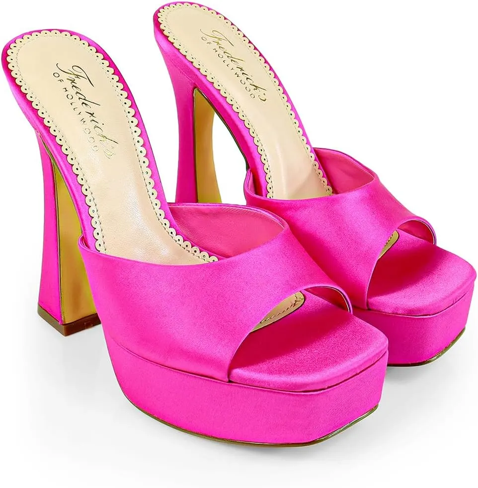 FREDERICK'S OF HOLLYWOOD Open Square Toe Platform Mule with Trapezoid Heel Slide-On Sandal - Trendy Women's Sandal with Chunky Sole, Chic Summer Footwear, FOH-Elaina