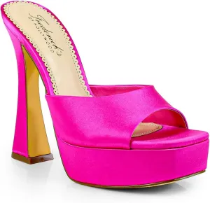 FREDERICK'S OF HOLLYWOOD Open Square Toe Platform Mule with Trapezoid Heel Slide-On Sandal - Trendy Women's Sandal with Chunky Sole, Chic Summer Footwear, FOH-Elaina