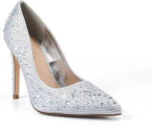 FREDERICK'S OF HOLLYWOOD- Pointy Toe Full Rhinstone Pump W Pencil Heel, FOH-Samantha