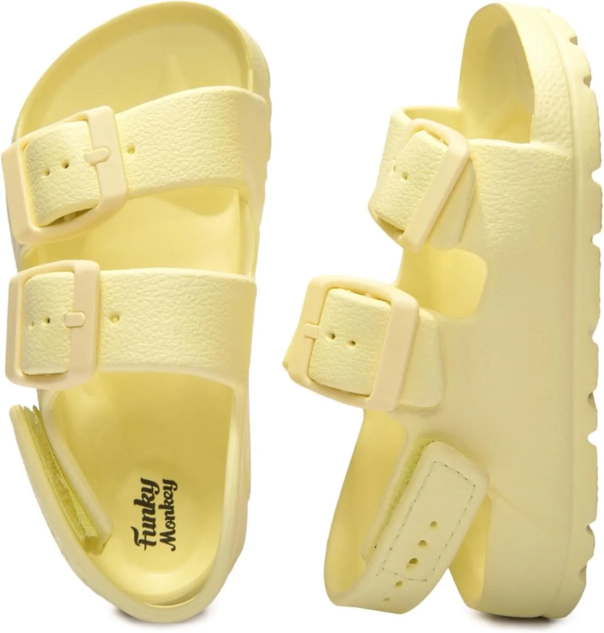 FUNKYMONKEY Unisex-Child Slides Double Buckle Adjustable EVA Flat Sandals for Boys Girls
