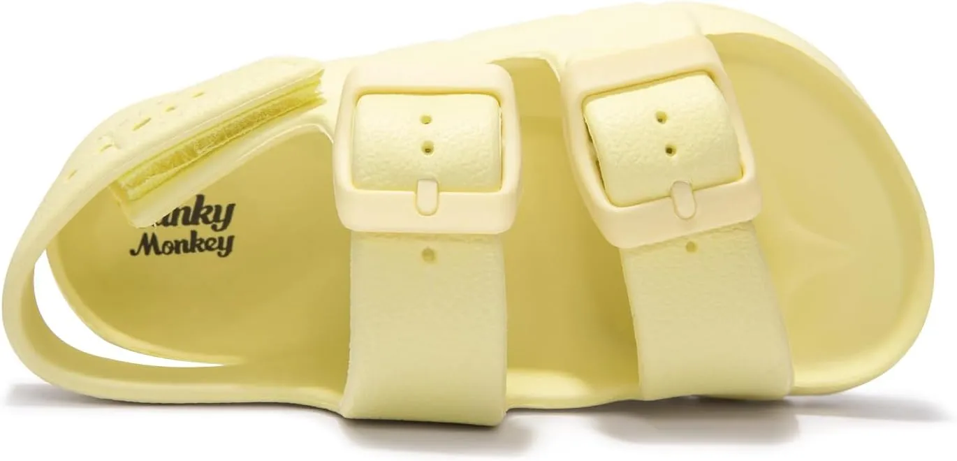 FUNKYMONKEY Unisex-Child Slides Double Buckle Adjustable EVA Flat Sandals for Boys Girls