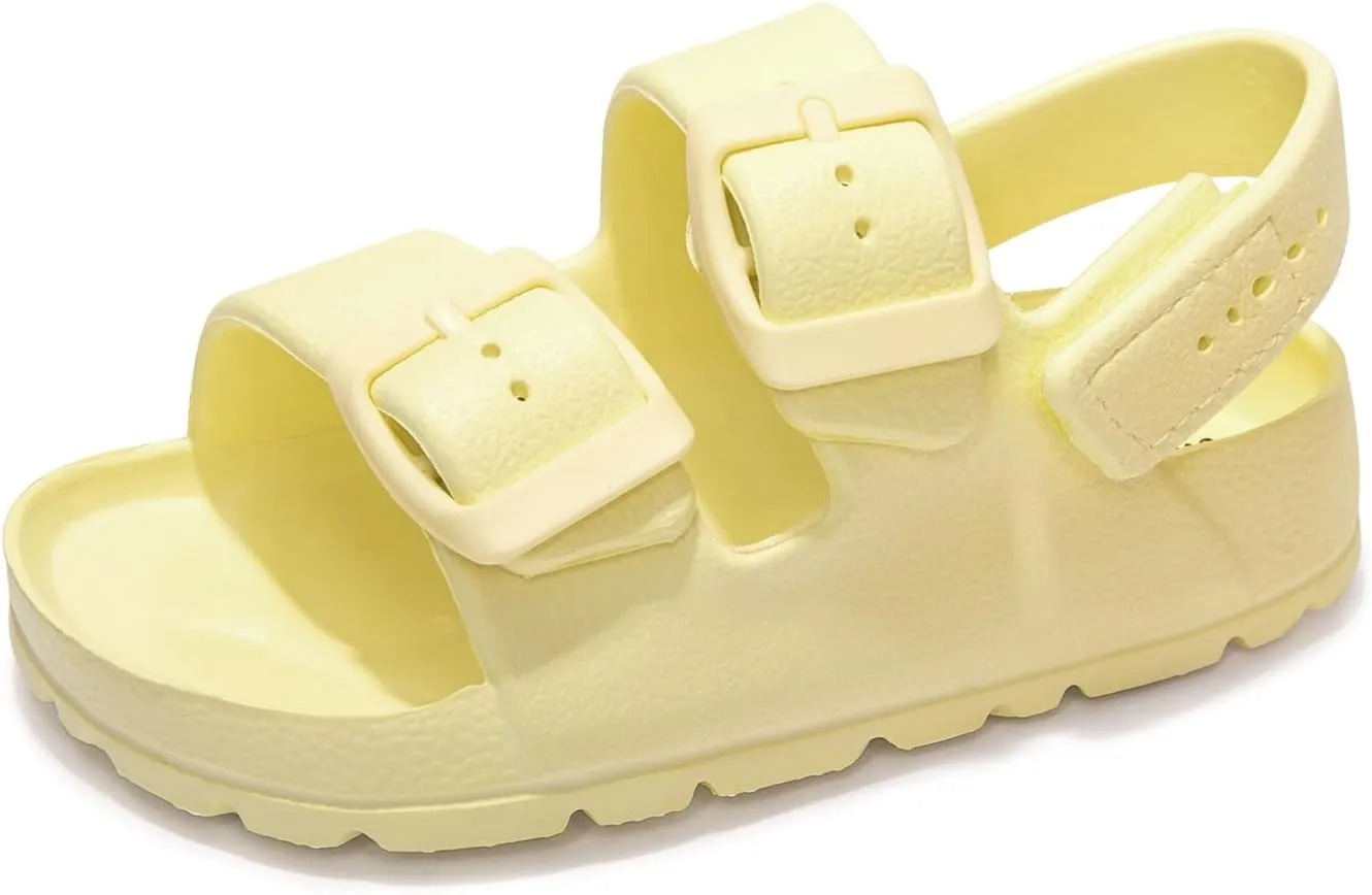 FUNKYMONKEY Unisex-Child Slides Double Buckle Adjustable EVA Flat Sandals for Boys Girls