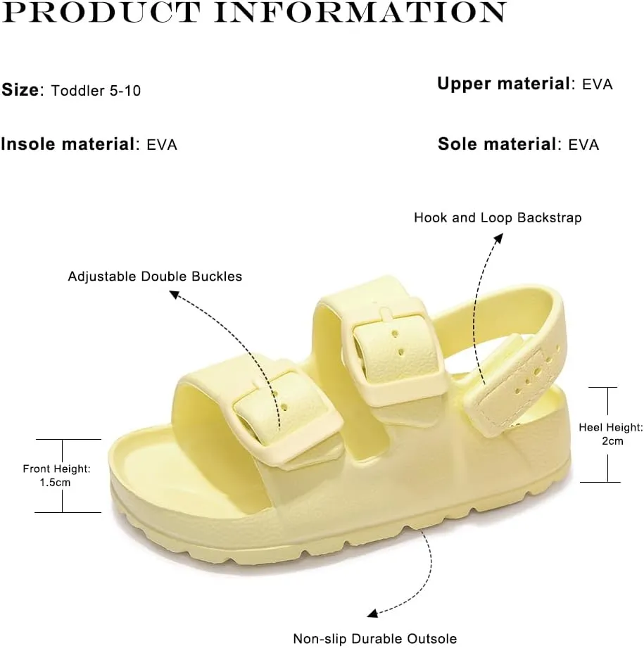 FUNKYMONKEY Unisex-Child Slides Double Buckle Adjustable EVA Flat Sandals for Boys Girls