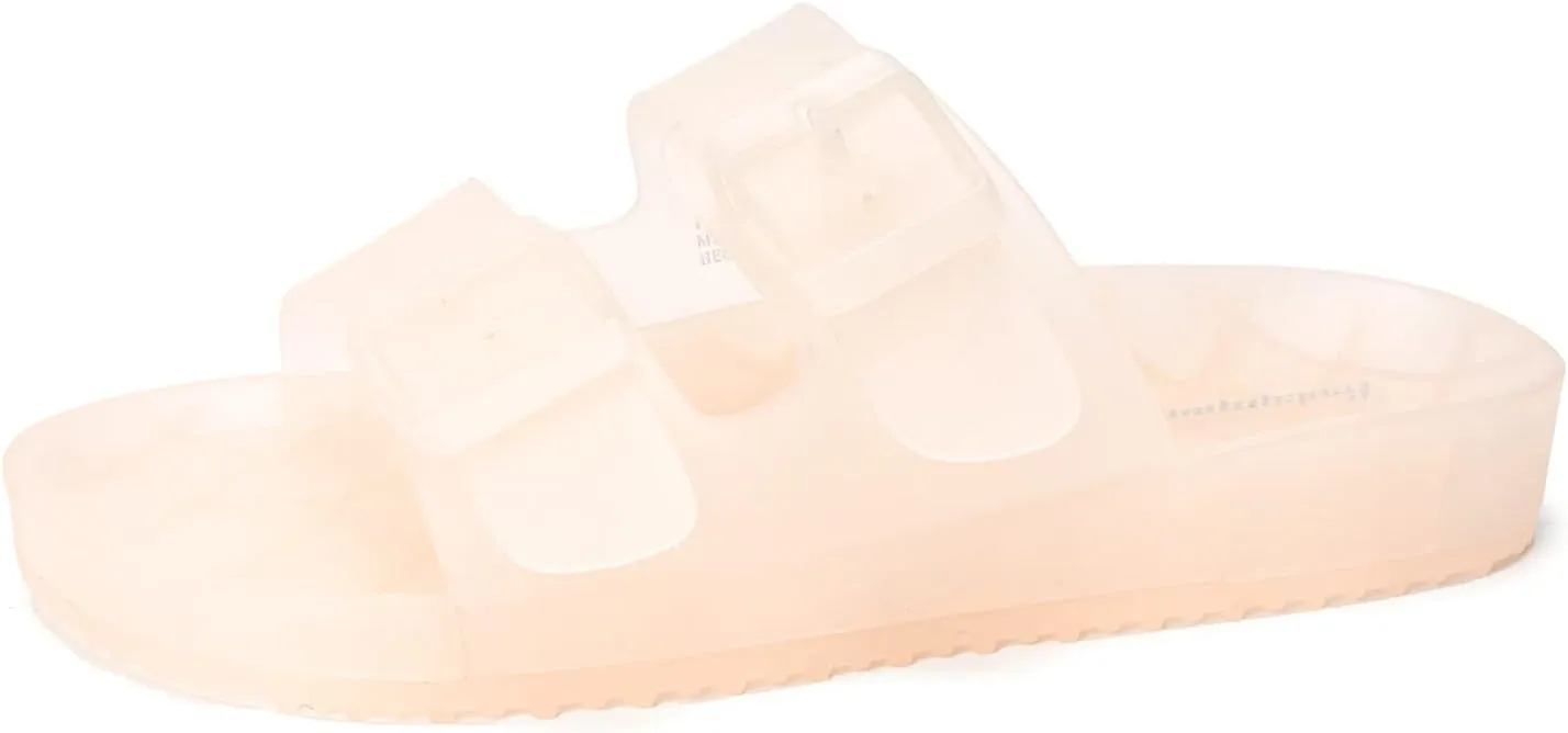 FUNKYMONKEY Women's Comfort Slides Double Buckle Adjustable Plastics Flat Sandals