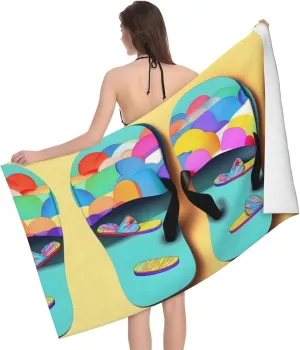 Funny Flip Flops Slippers Art Sandals Print Beach Towel Blanket,Sand Proof Swimming Bath Pool Towel for Travel Camping Yoga Sport