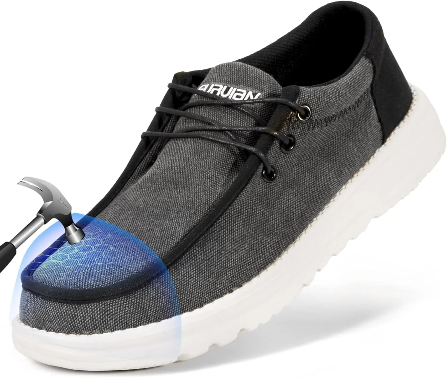 Furuian Steel Toe Shoes for Men Low-top Safety Work Shoes for Men Lightweight Steel Toe Sneakers Comfortable Canvas Work Loafers Zapatos De Trabajo para Hombres