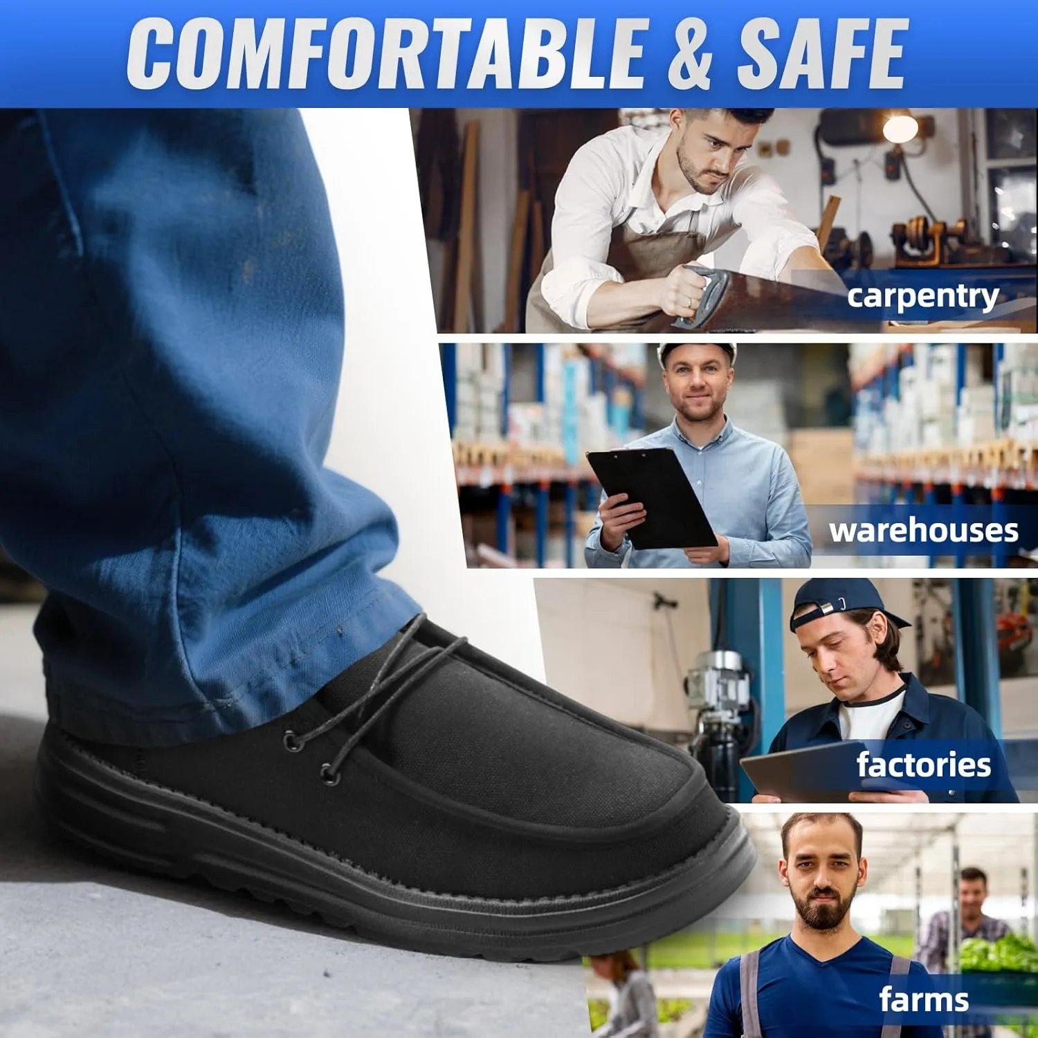 Furuian Steel Toe Shoes for Men Low-top Safety Work Shoes for Men Lightweight Steel Toe Sneakers Comfortable Canvas Work Loafers Zapatos De Trabajo para Hombres