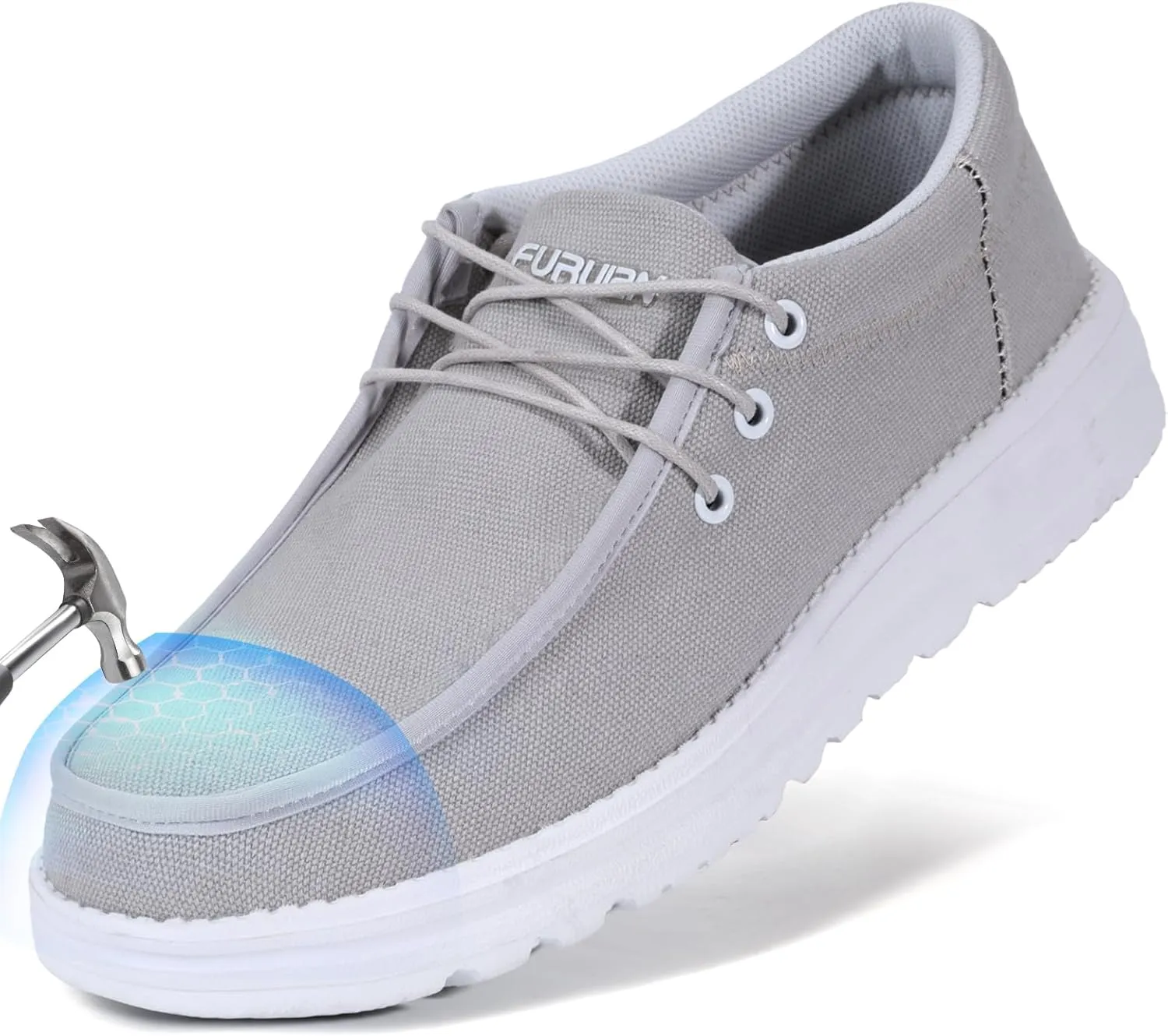 Furuian Steel Toe Shoes for Men Low-top Safety Work Shoes for Men Lightweight Steel Toe Sneakers Comfortable Canvas Work Loafers Zapatos De Trabajo para Hombres