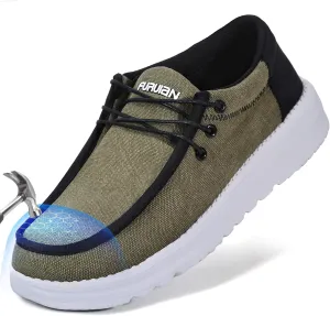 Furuian Steel Toe Shoes for Men Low-top Safety Work Shoes for Men Lightweight Steel Toe Sneakers Comfortable Canvas Work Loafers Zapatos De Trabajo para Hombres