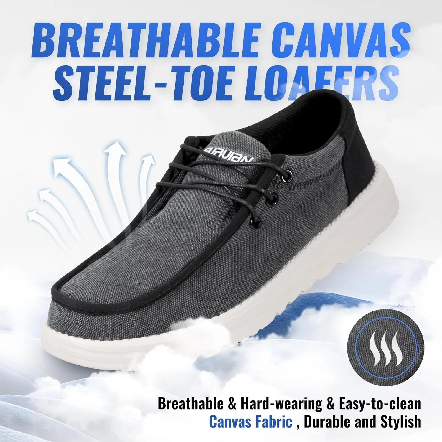 Furuian Steel Toe Shoes for Men Low-top Safety Work Shoes for Men Lightweight Steel Toe Sneakers Comfortable Canvas Work Loafers Zapatos De Trabajo para Hombres