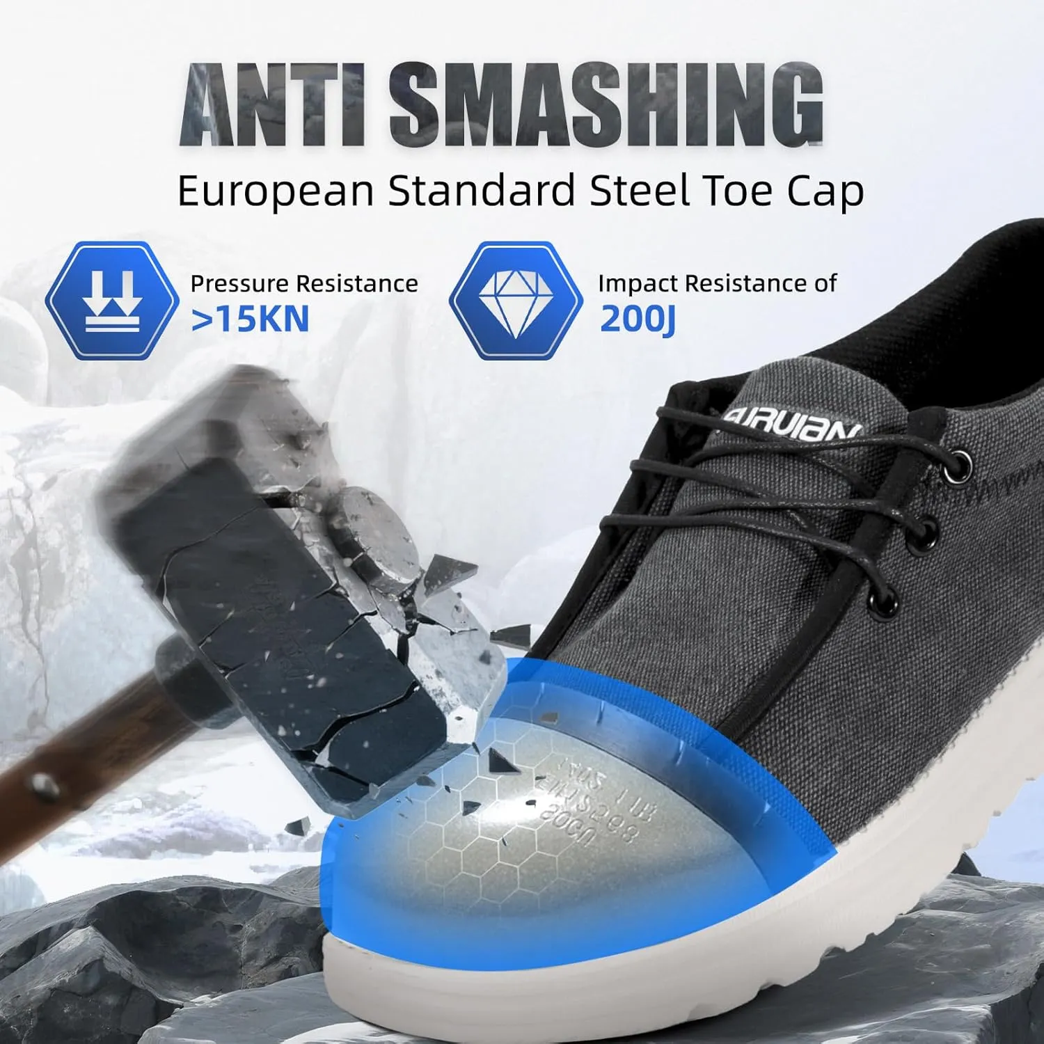 Furuian Steel Toe Shoes for Men Low-top Safety Work Shoes for Men Lightweight Steel Toe Sneakers Comfortable Canvas Work Loafers Zapatos De Trabajo para Hombres