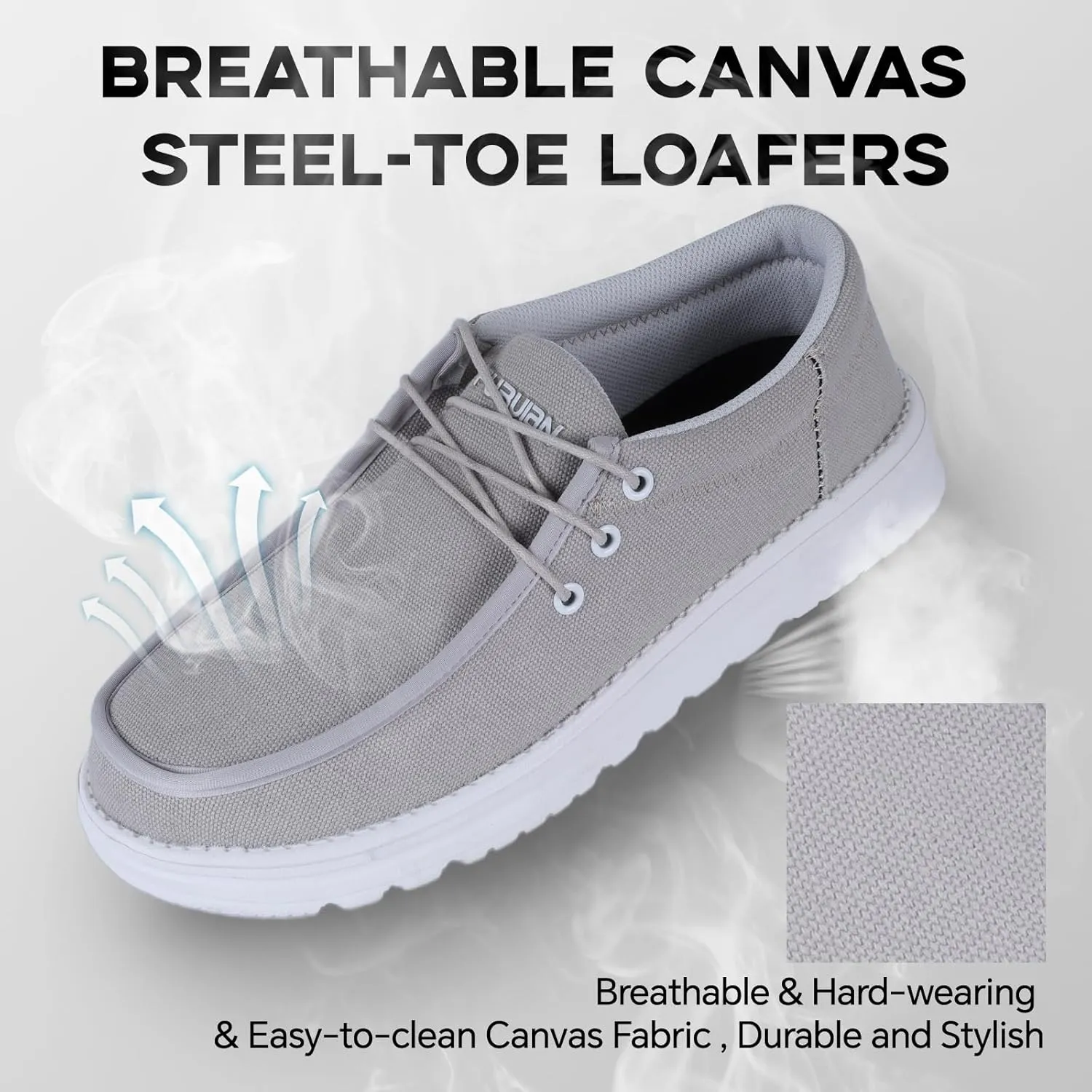 Furuian Steel Toe Shoes for Men Low-top Safety Work Shoes for Men Lightweight Steel Toe Sneakers Comfortable Canvas Work Loafers Zapatos De Trabajo para Hombres