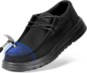 Furuian Steel Toe Shoes for Men Low-top Safety Work Shoes for Men Lightweight Steel Toe Sneakers Comfortable Canvas Work Loafers Zapatos De Trabajo para Hombres