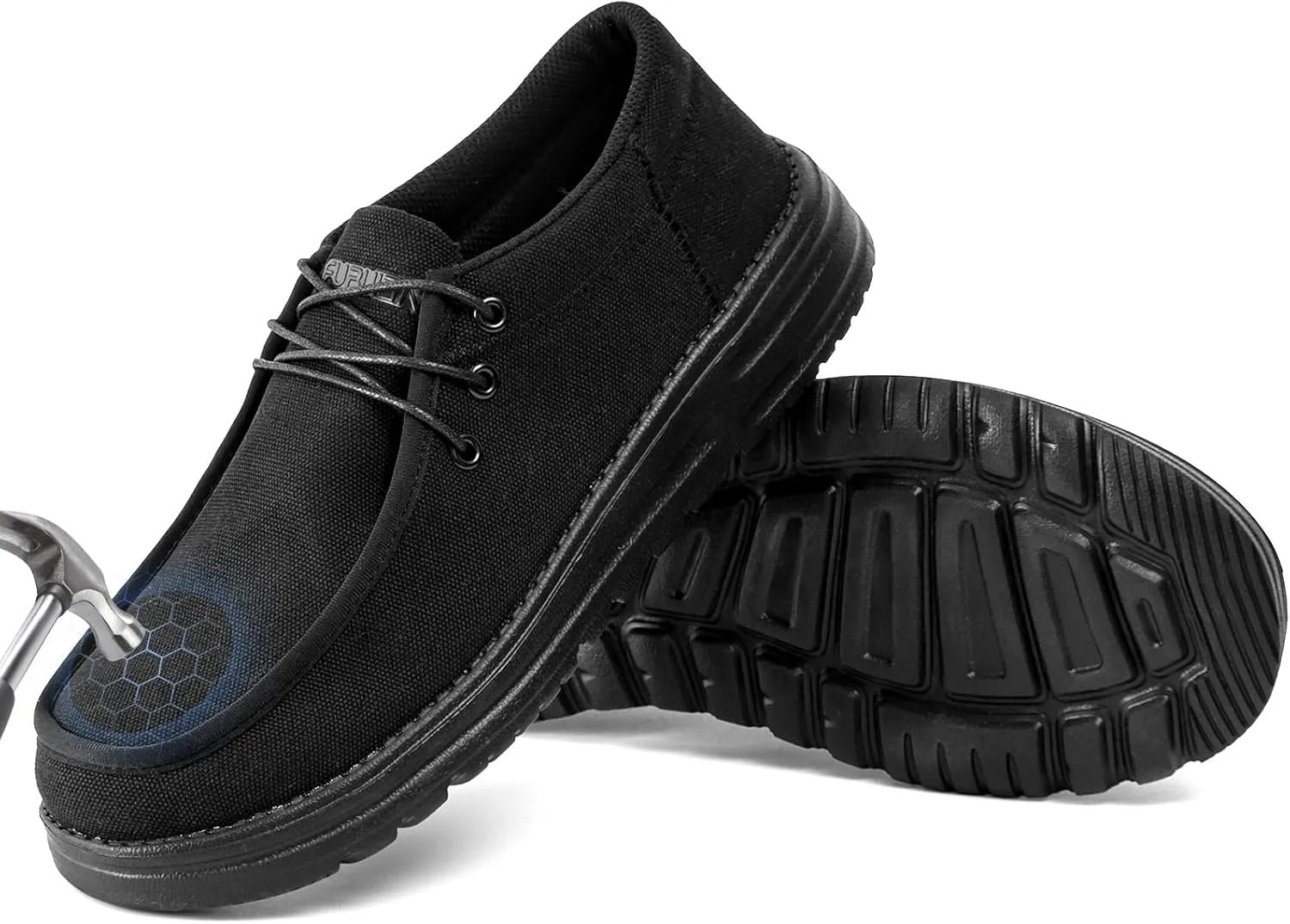 Furuian Steel Toe Shoes for Men Low-top Safety Work Shoes for Men Lightweight Steel Toe Sneakers Comfortable Canvas Work Loafers Zapatos De Trabajo para Hombres