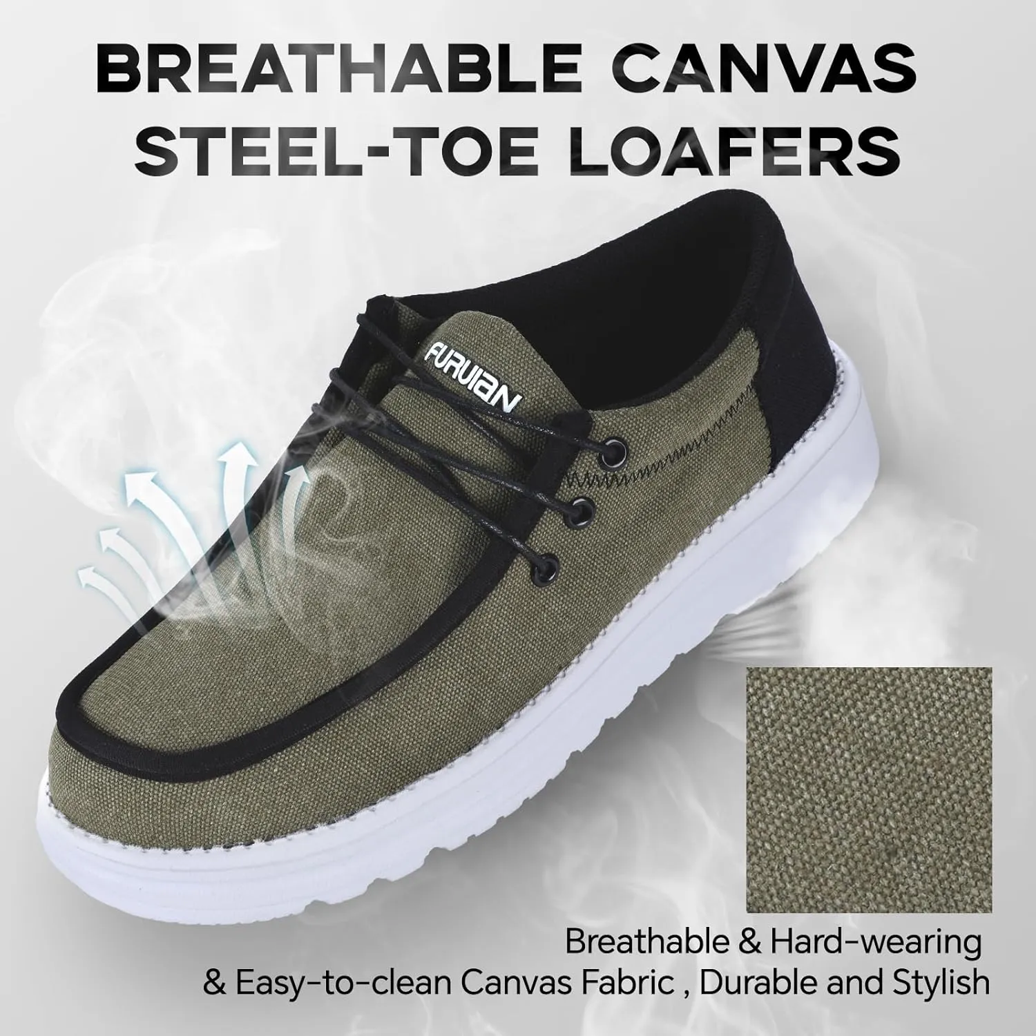 Furuian Steel Toe Shoes for Men Low-top Safety Work Shoes for Men Lightweight Steel Toe Sneakers Comfortable Canvas Work Loafers Zapatos De Trabajo para Hombres