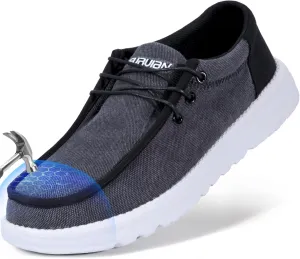 Furuian Steel Toe Shoes for Men Low-top Safety Work Shoes for Men Lightweight Steel Toe Sneakers Comfortable Canvas Work Loafers Zapatos De Trabajo para Hombres