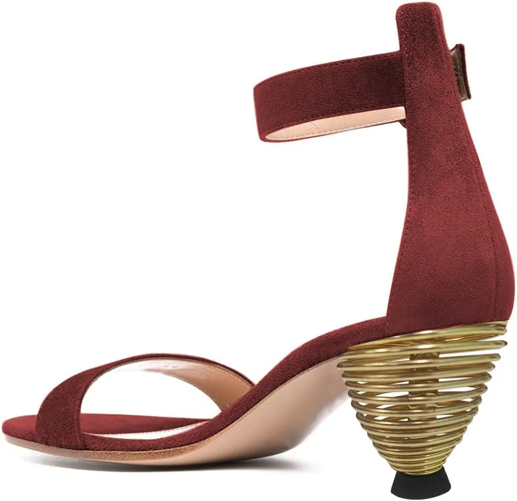 FYS Women Almond Toe Ankle Strap Heeled Sandals Chic Gold Mental Spring High Heel Dress Summer Party Prom Shoes Size 4-15 US