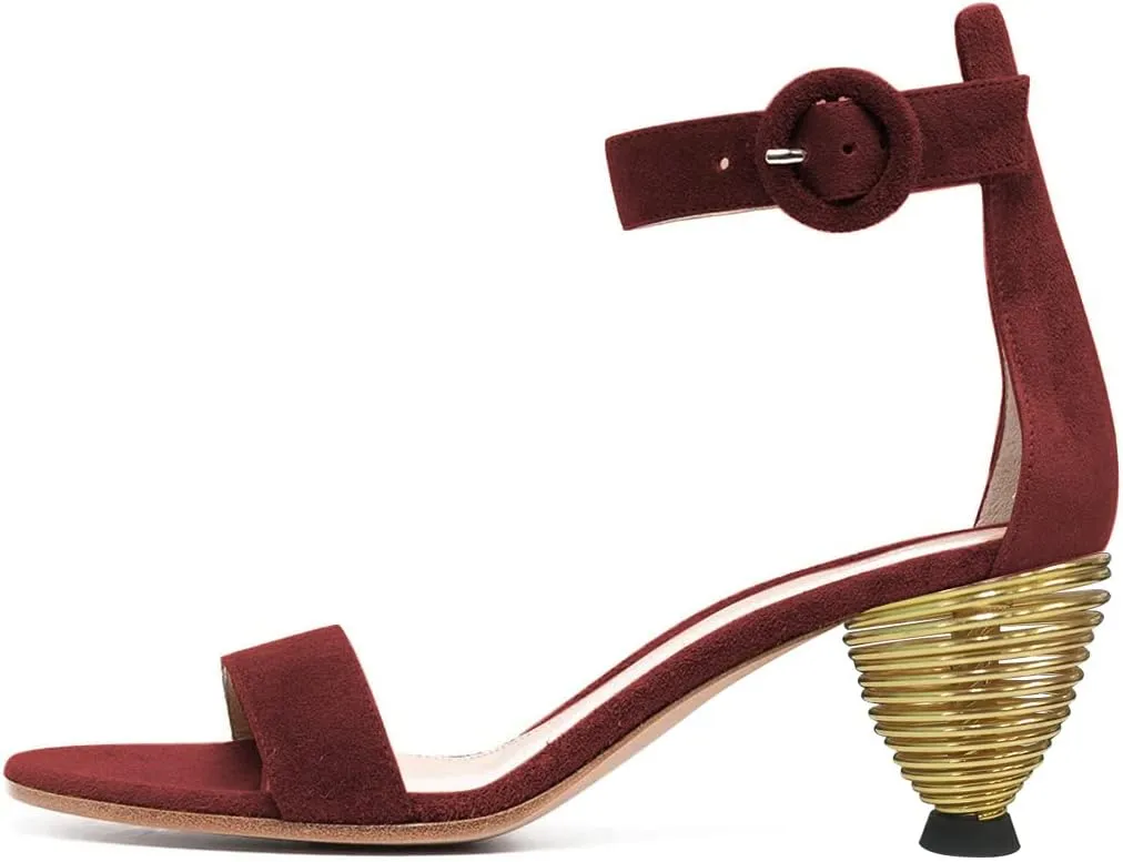 FYS Women Almond Toe Ankle Strap Heeled Sandals Chic Gold Mental Spring High Heel Dress Summer Party Prom Shoes Size 4-15 US