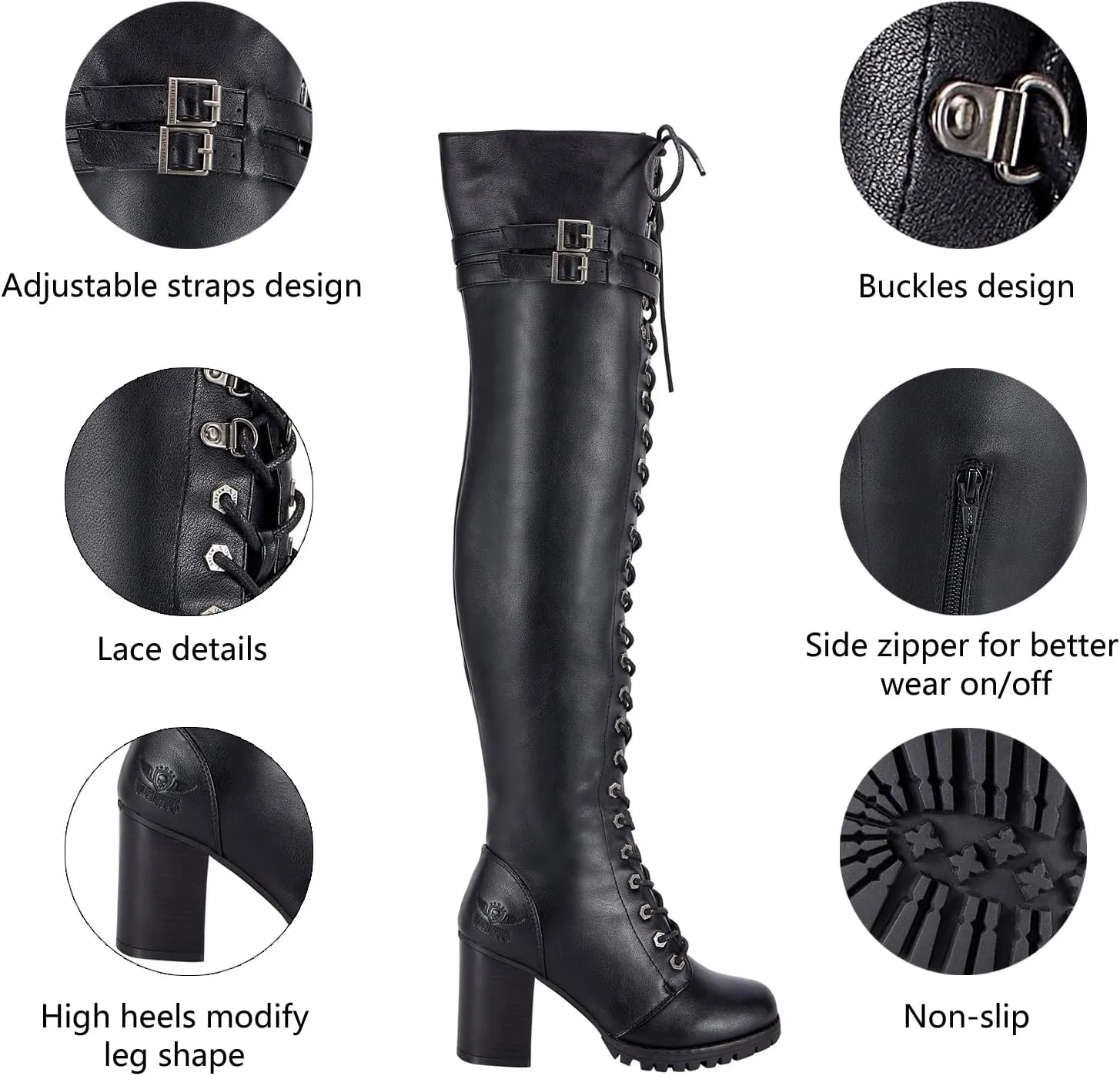 GARGOYLE BELLS Women's Over The Knee Boots Ladies Lace Up Tall Boots with Zip Buckle Soft Thigh High Boots For Women