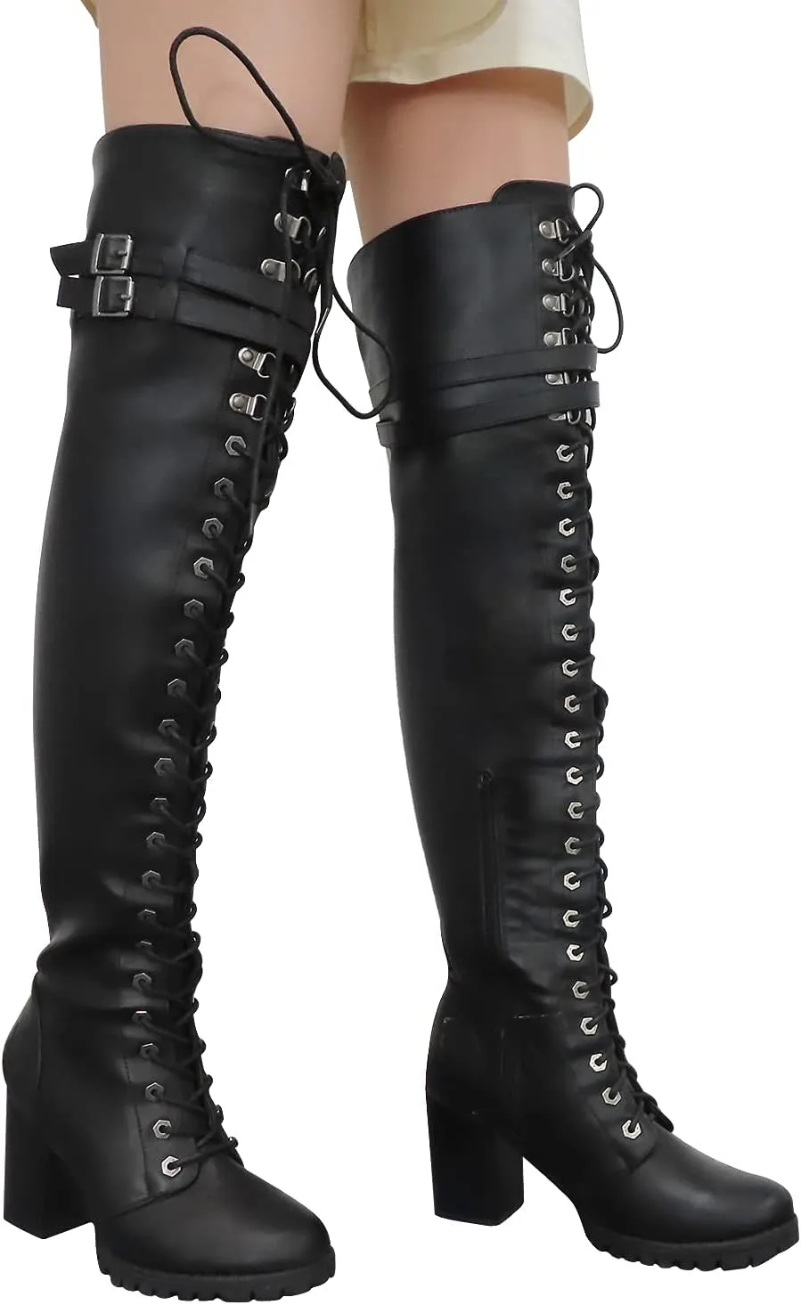 GARGOYLE BELLS Women's Over The Knee Boots Ladies Lace Up Tall Boots with Zip Buckle Soft Thigh High Boots For Women