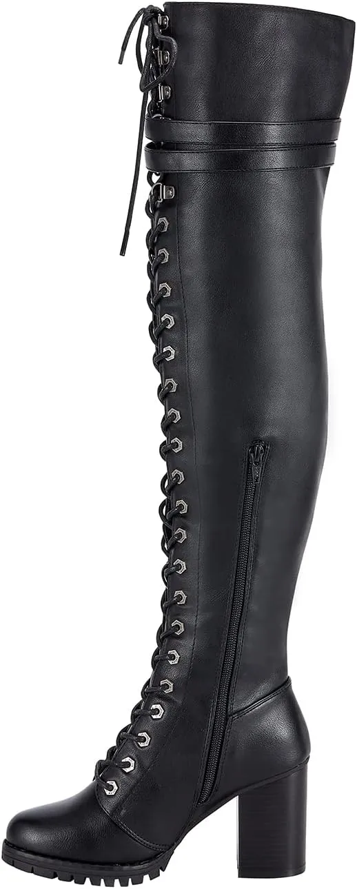 GARGOYLE BELLS Women's Over The Knee Boots Ladies Lace Up Tall Boots with Zip Buckle Soft Thigh High Boots For Women