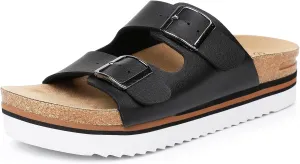 GAWBAW Women's Summer Platform Sandals With Two Straps Comfortable Arch Support Beach Slide Sandals Cork Footbed Flatform Sandals For Women