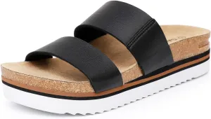 GAWBAW Women's Summer Platform Sandals With Two Straps Comfortable Arch Support Beach Slide Sandals Cork Footbed Flatform Sandals For Women