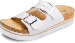 GAWBAW Women's Summer Platform Sandals With Two Straps Comfortable Arch Support Beach Slide Sandals Cork Footbed Flatform Sandals For Women
