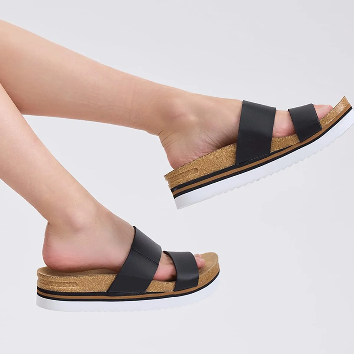 GAWBAW Women's Summer Platform Sandals With Two Straps Comfortable Arch Support Beach Slide Sandals Cork Footbed Flatform Sandals For Women