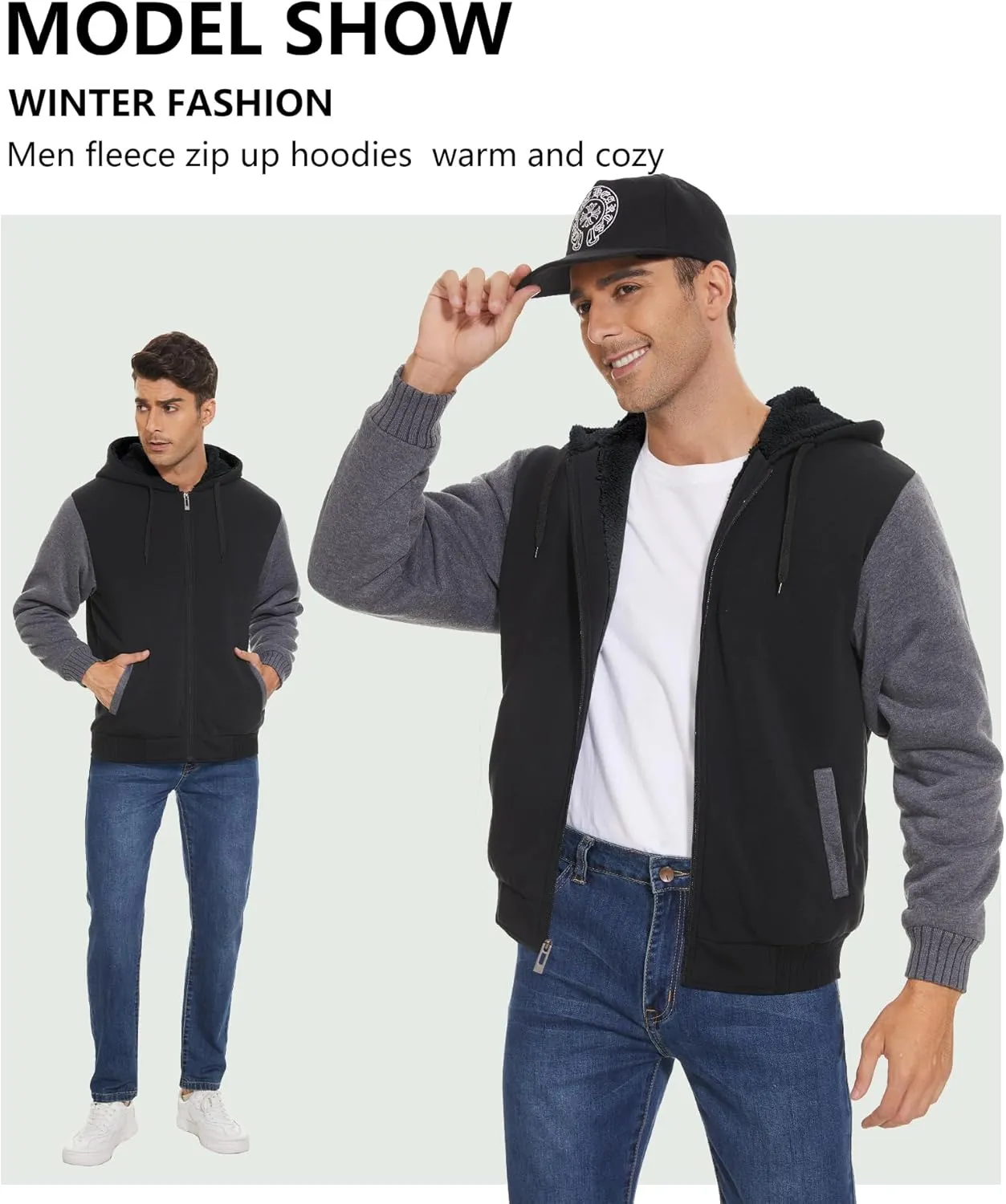 GEEK LIGHTING Hoodies for Men Heavyweight Fleece Sweatshirt - Full Zip Up Thick Sherpa Lined