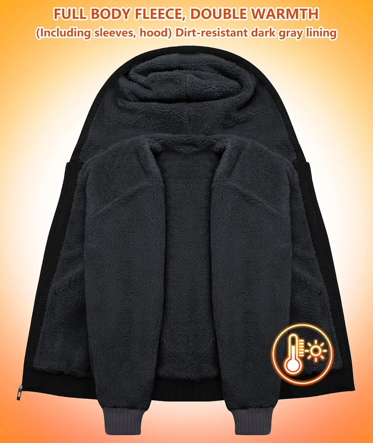 GEEK LIGHTING Hoodies for Men Heavyweight Fleece Sweatshirt - Full Zip Up Thick Sherpa Lined