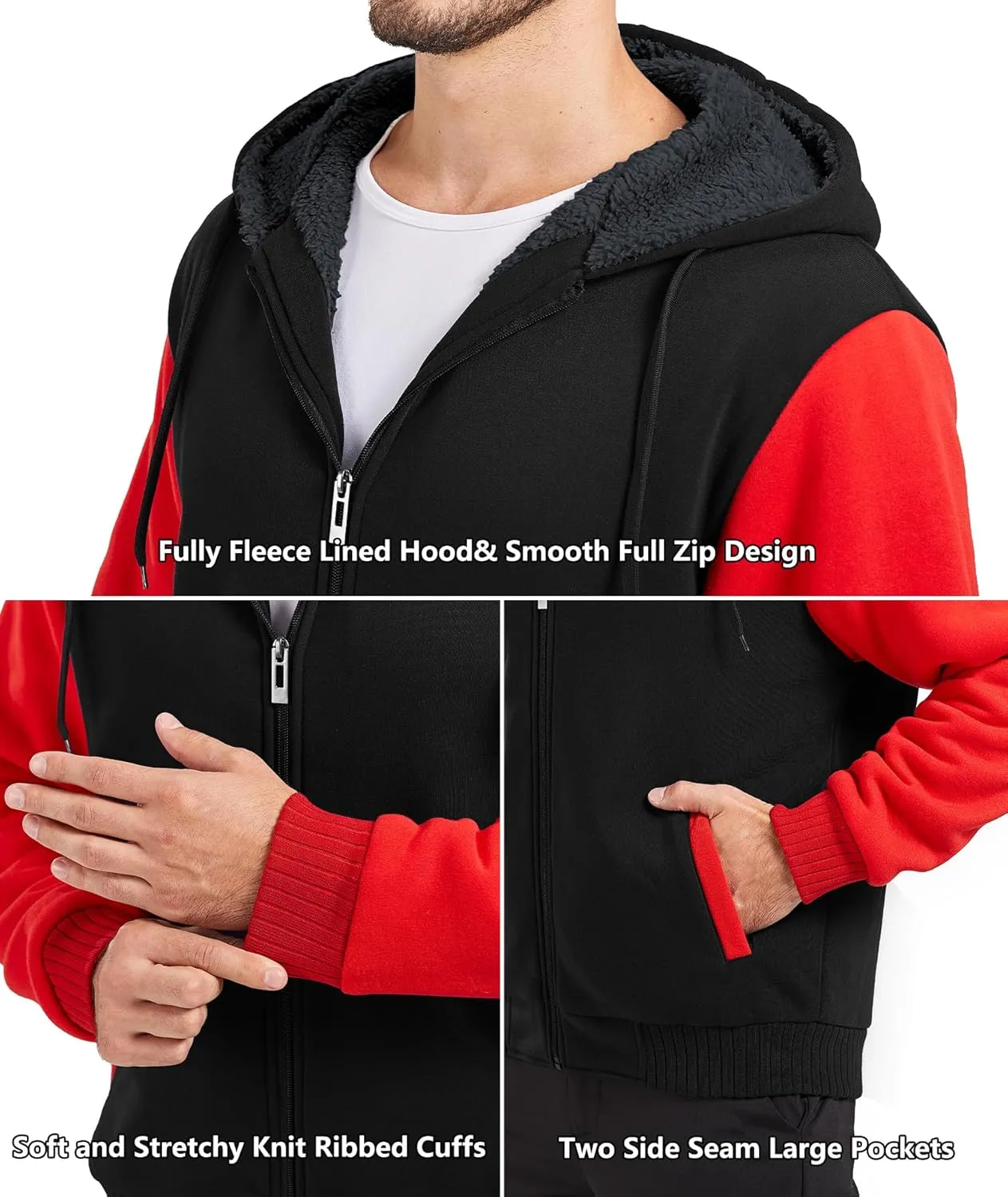 GEEK LIGHTING Hoodies for Men Heavyweight Fleece Sweatshirt - Full Zip Up Thick Sherpa Lined