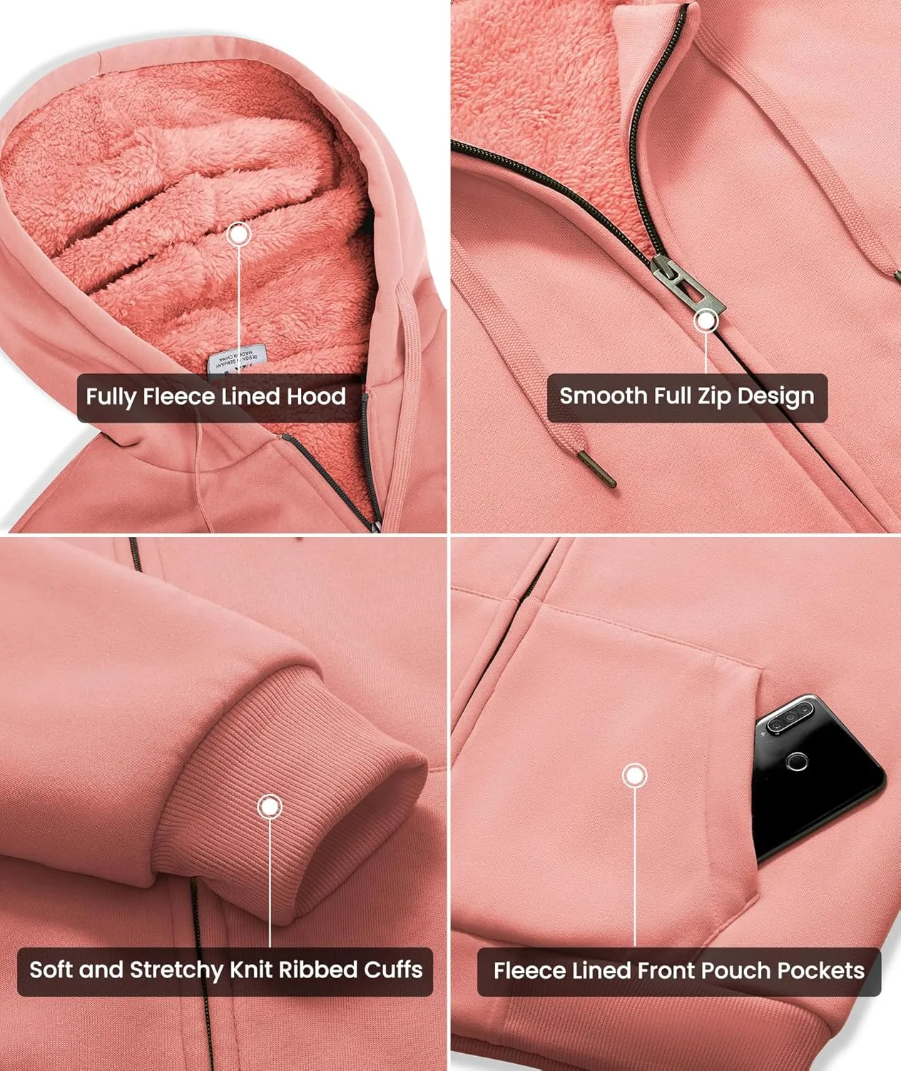 GEEK LIGHTING Hoodies for Men Heavyweight Fleece Sweatshirt - Full Zip Up Thick Sherpa Lined