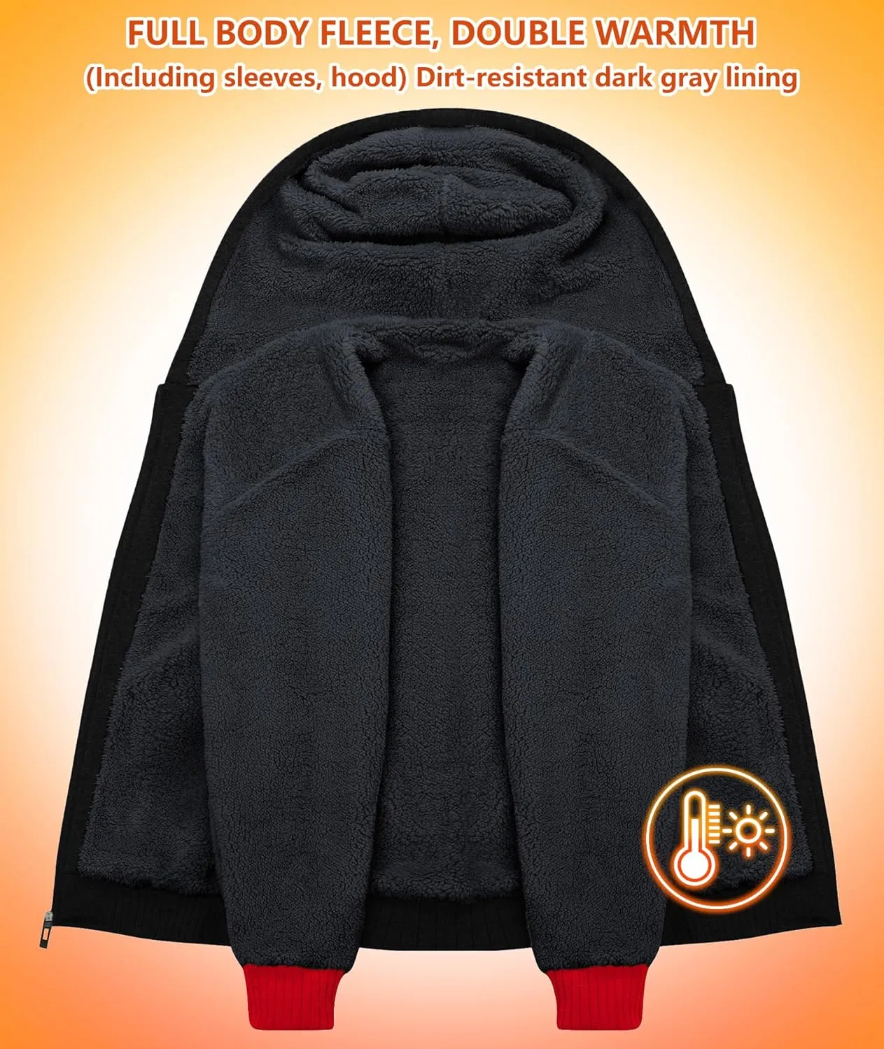 GEEK LIGHTING Hoodies for Men Heavyweight Fleece Sweatshirt - Full Zip Up Thick Sherpa Lined