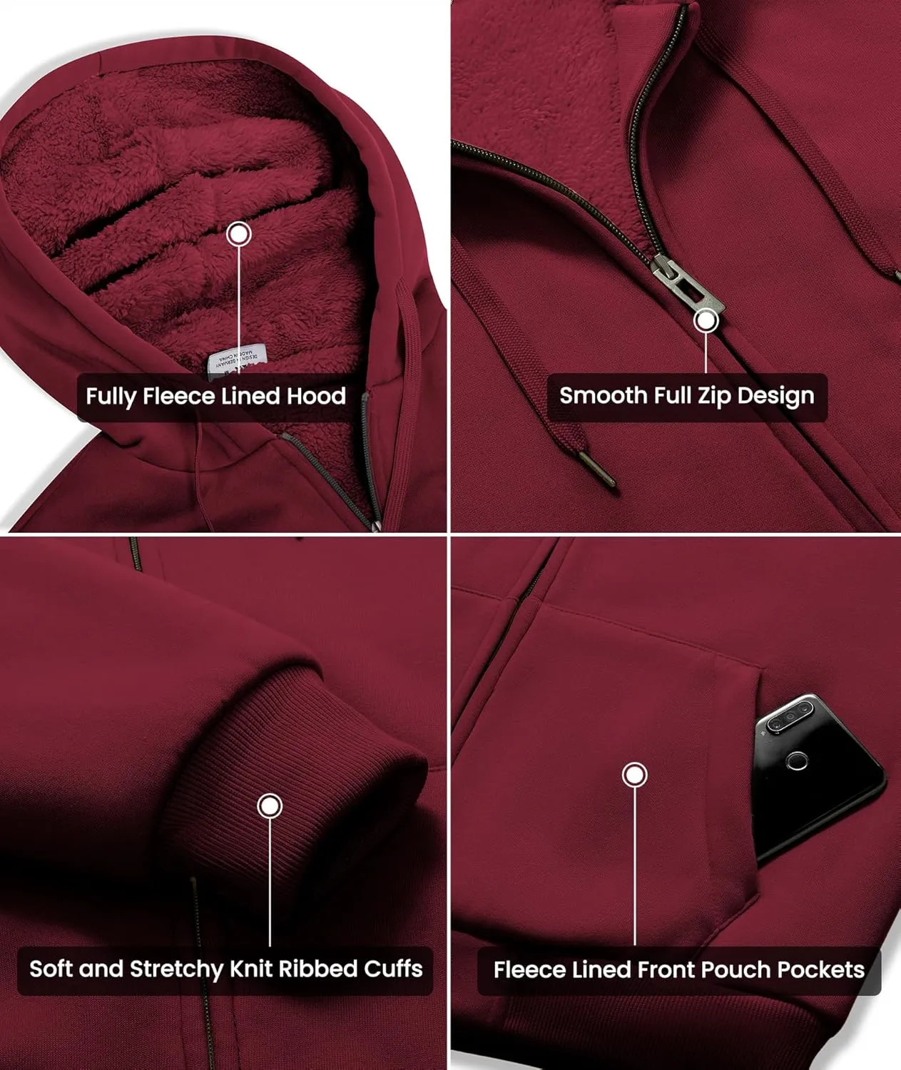 GEEK LIGHTING Hoodies for Men Heavyweight Fleece Sweatshirt - Full Zip Up Thick Sherpa Lined