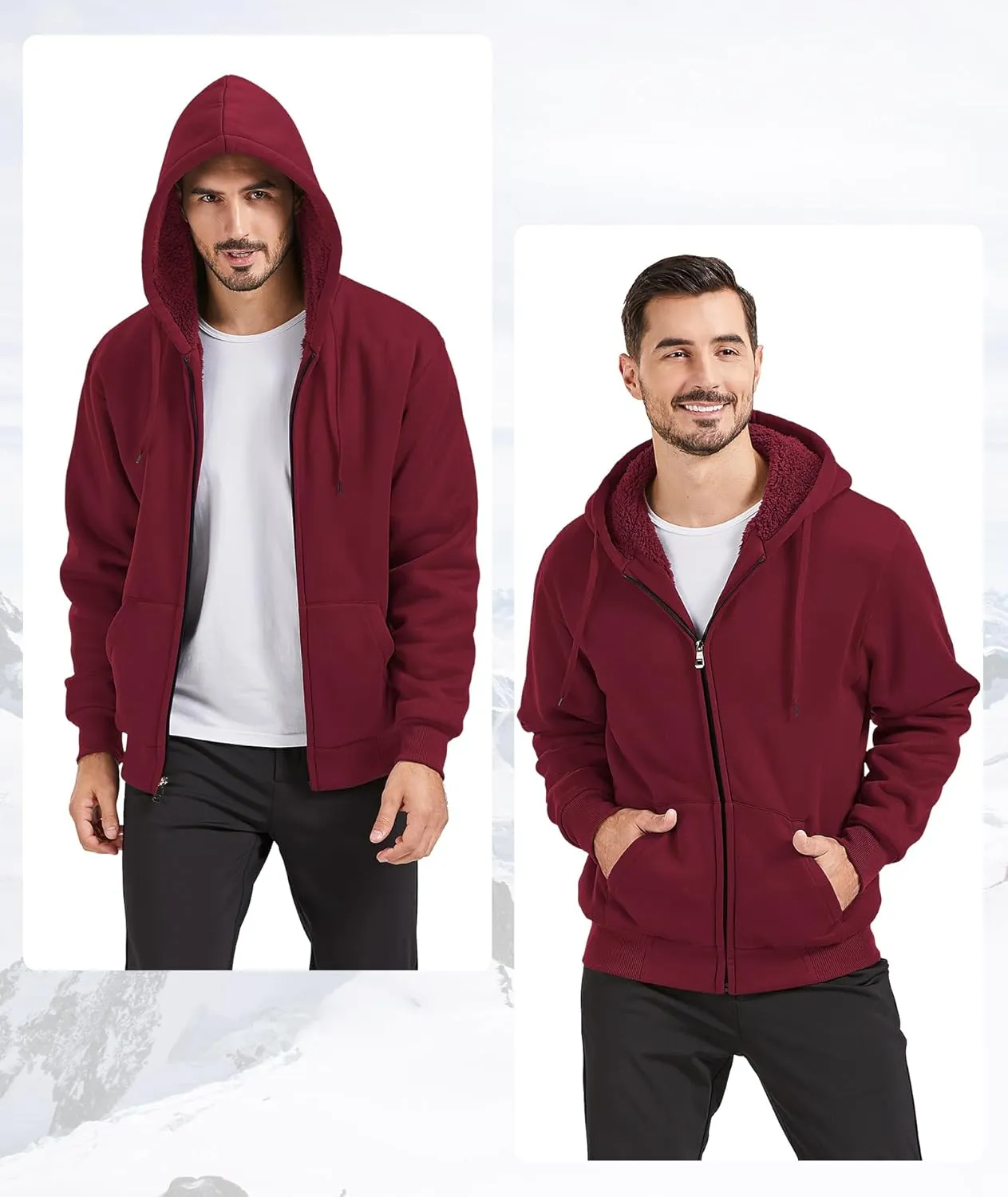 GEEK LIGHTING Hoodies for Men Heavyweight Fleece Sweatshirt - Full Zip Up Thick Sherpa Lined