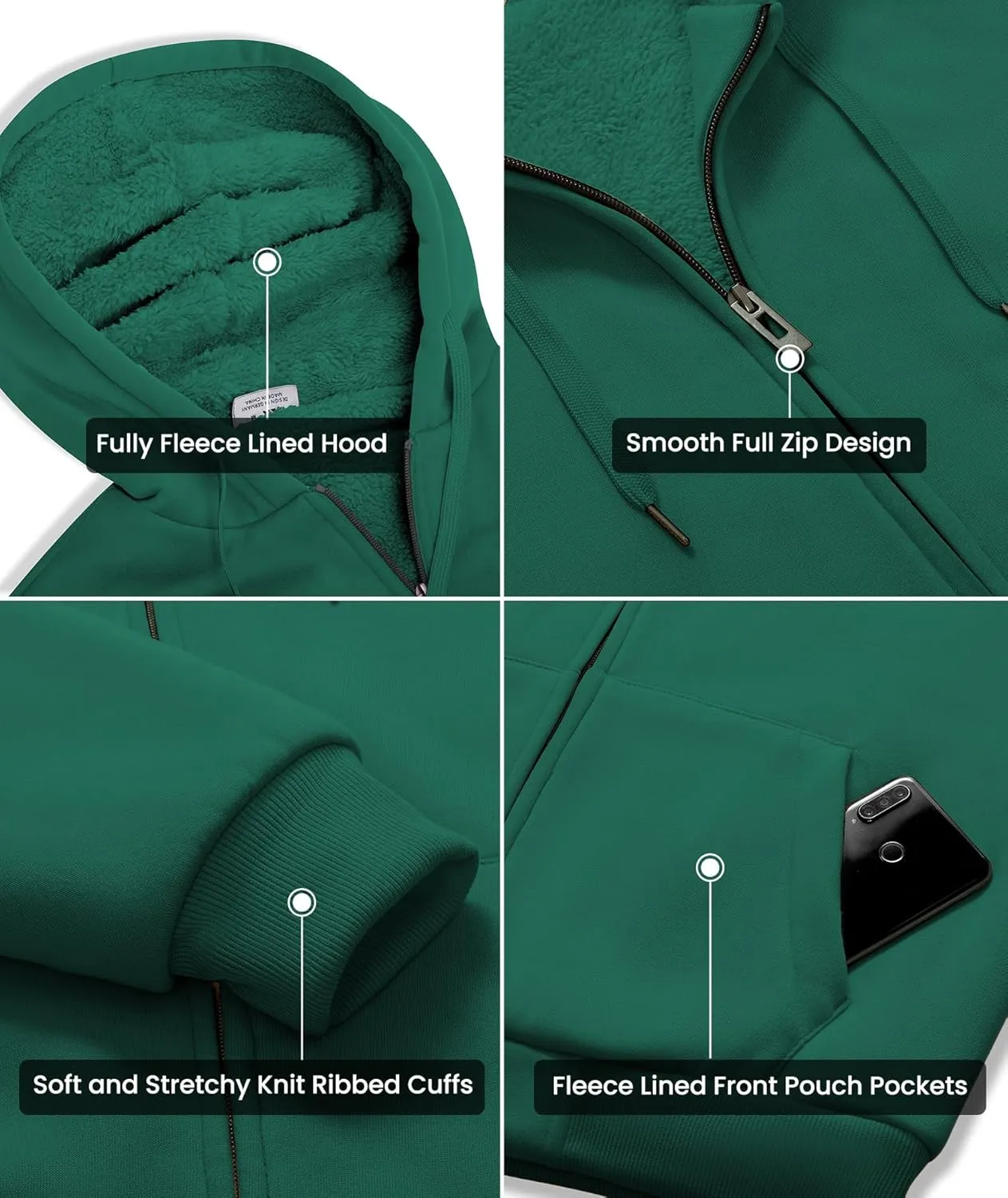 GEEK LIGHTING Hoodies for Men Heavyweight Fleece Sweatshirt - Full Zip Up Thick Sherpa Lined
