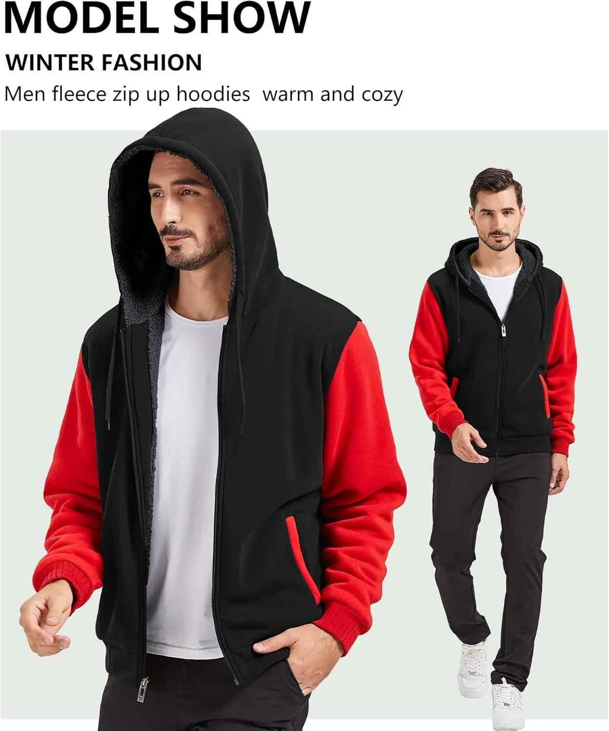 GEEK LIGHTING Hoodies for Men Heavyweight Fleece Sweatshirt - Full Zip Up Thick Sherpa Lined