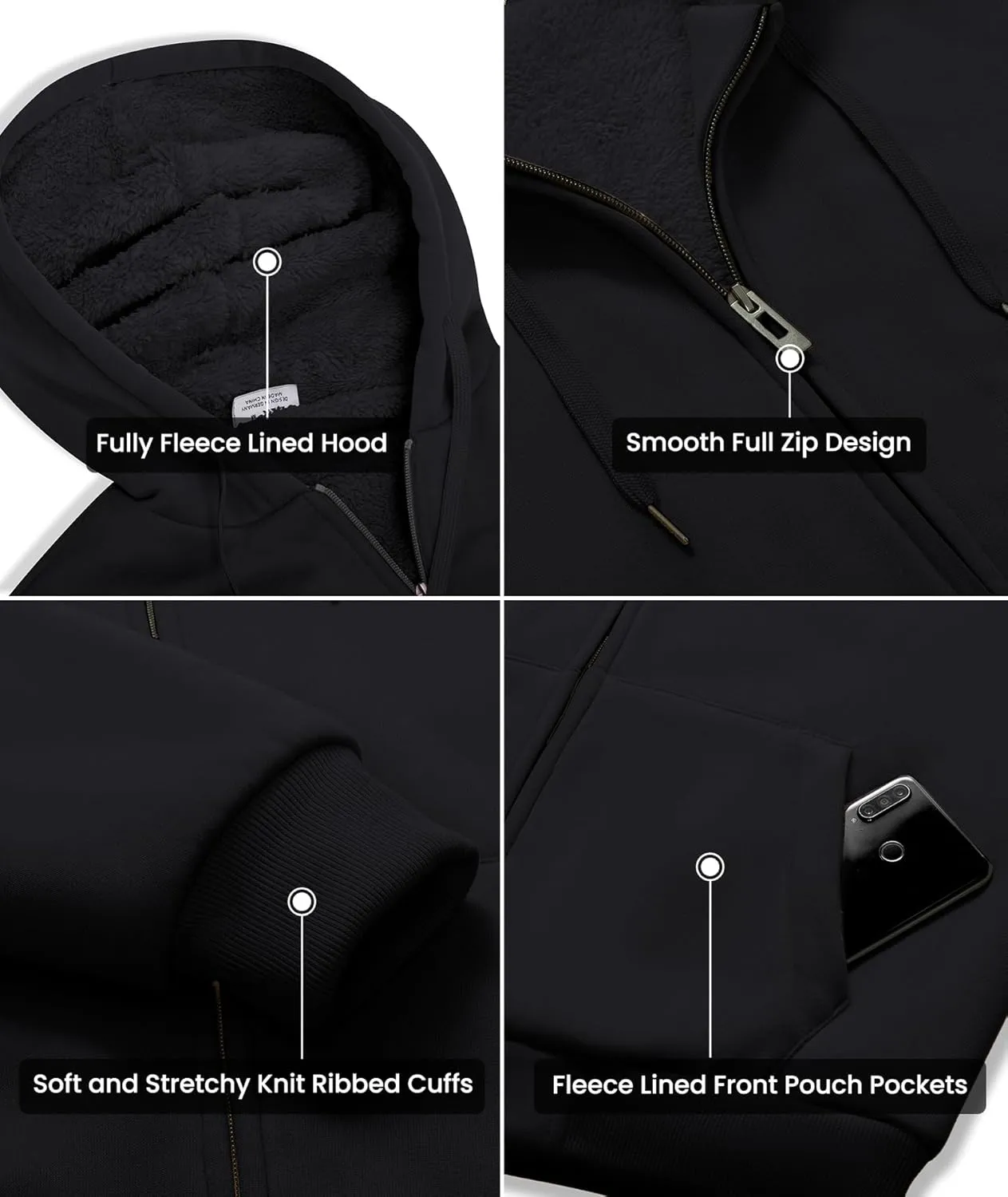 GEEK LIGHTING Hoodies for Men Heavyweight Fleece Sweatshirt - Full Zip Up Thick Sherpa Lined