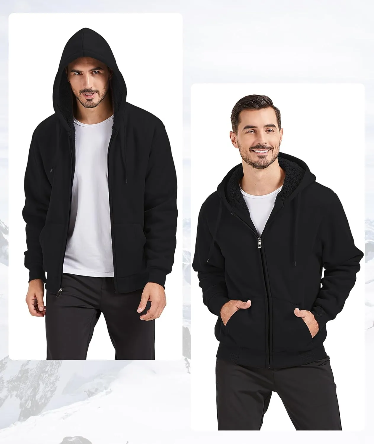 GEEK LIGHTING Hoodies for Men Heavyweight Fleece Sweatshirt - Full Zip Up Thick Sherpa Lined