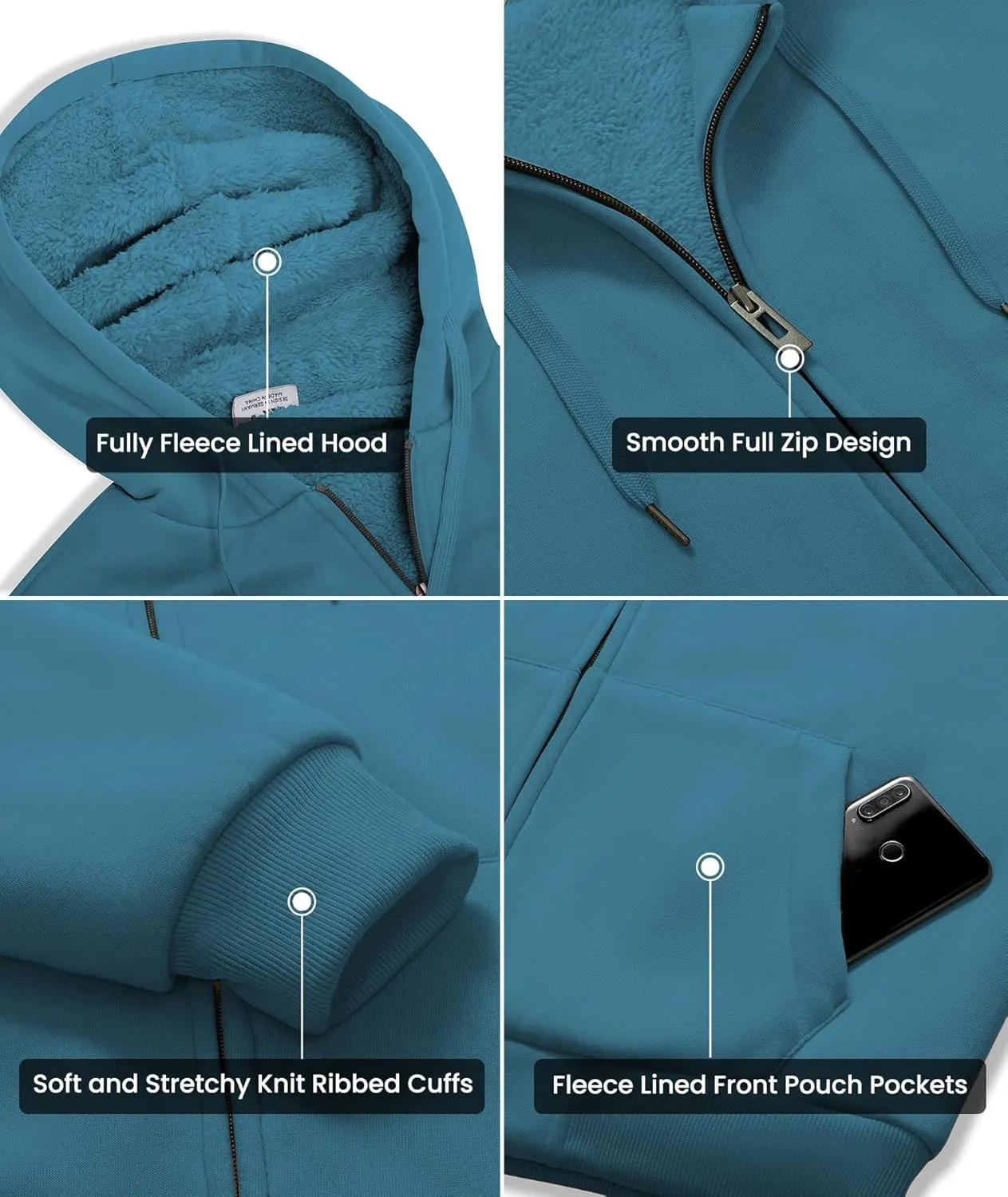 GEEK LIGHTING Hoodies for Men Heavyweight Fleece Sweatshirt - Full Zip Up Thick Sherpa Lined