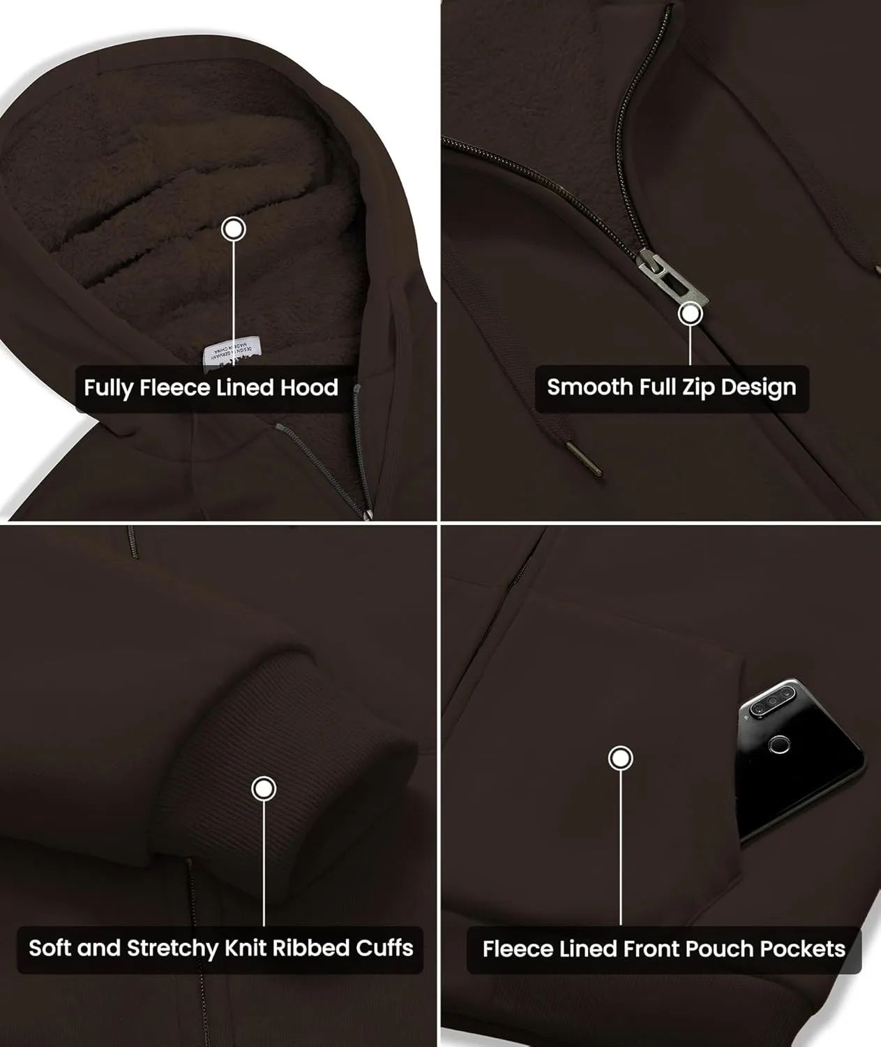 GEEK LIGHTING Hoodies for Men Heavyweight Fleece Sweatshirt - Full Zip Up Thick Sherpa Lined