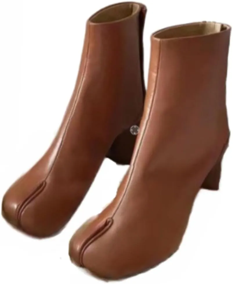 Geerta Tabi Boots Women Ankle Boots Low Heel Block Heels Booties - Low Top Split Toe Shoes Zip Cute Casual Retro Comfortable Walking Lightweight Female Solid All-Match for Daily Wear Beach Travel
